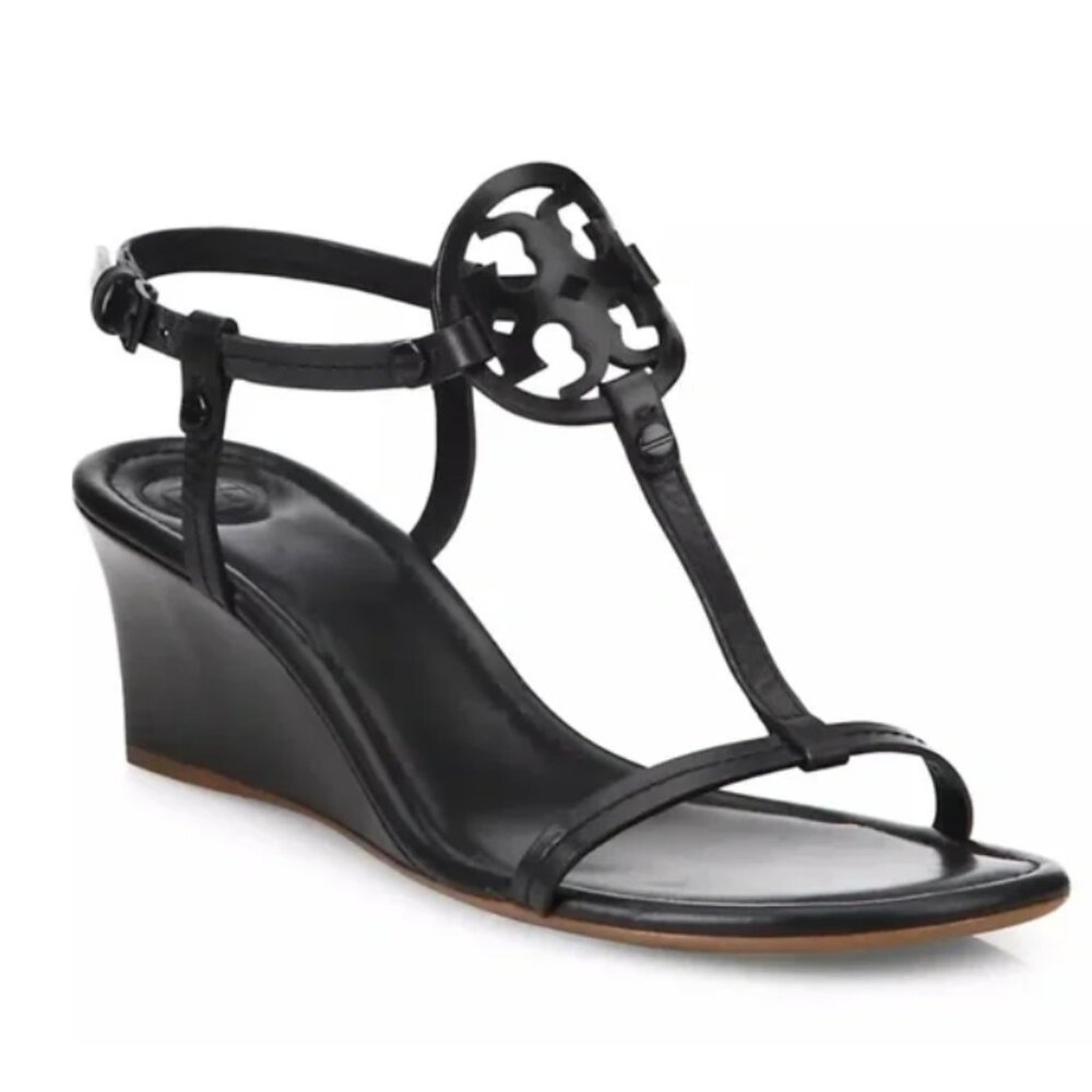 NWOT Tory Burch Miller T-Strap Leather Wedge Sandals